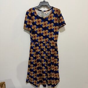LulaRoe Geometric Patterned Blue and Brown Dress